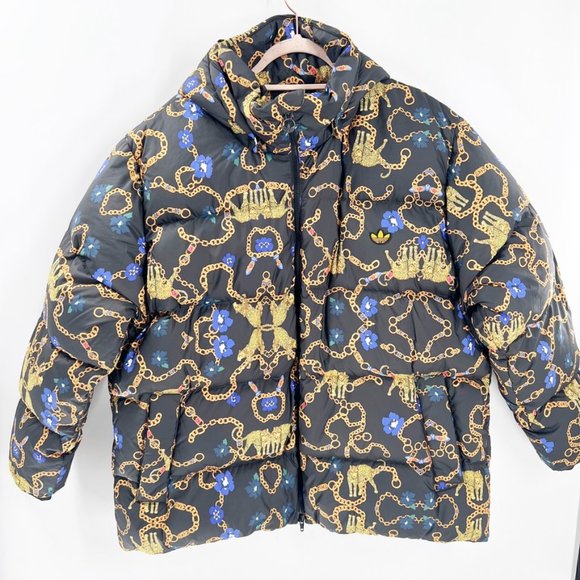 NEW Adidas OS Her Studio Down Puffer JACKET Coat Chains Leopard Floral Size L - Picture 2 of 13